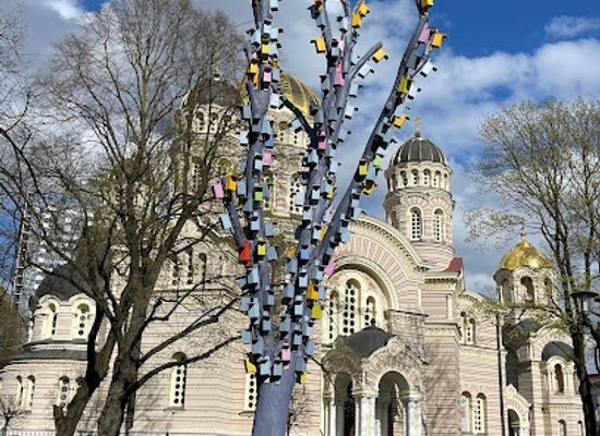 latvia/kurzeme/attraction/colourful-tree-with-birdhouses