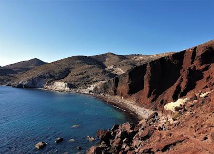 Experience the breathtaking beauty of Red Beach in Santorini, where striking red sands meet crystal-clear waters for an unforgettable getaway.