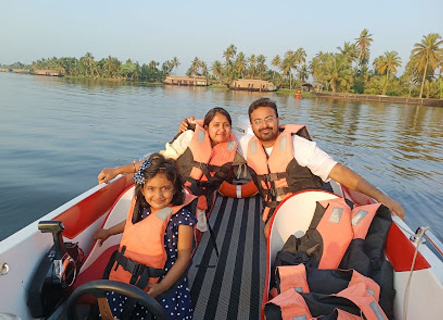 Experience the adrenaline rush and breathtaking views at Jalapushpam Speedboats in Alappuzha, Kerala's premier speedboat attraction.