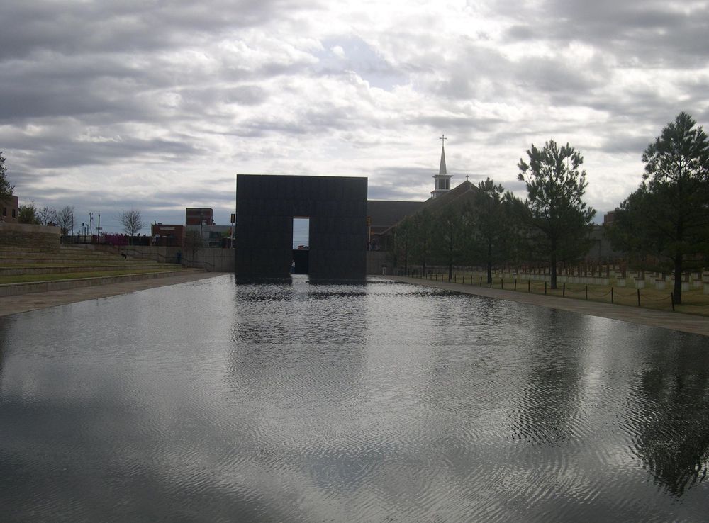 File:Oklahoma City National Memorial Reflecting Pool and Gates of Time.JPG  - Wikimedia Commons