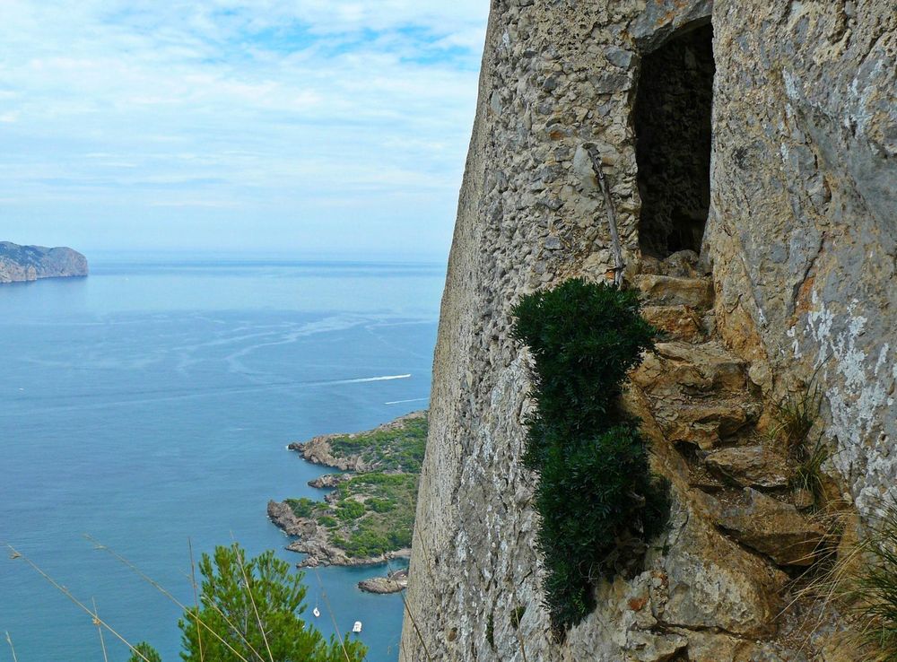 Free Images : landscape, coast, sky, trail, vacation, cliff, mediterranean,  high, tower, hike, bay, climbing, ruin, tourism, terrain, rock wall,  fortress, spain, stairs, vision, passage, mallorca, historically, sea view,  cape, gradually, mountain