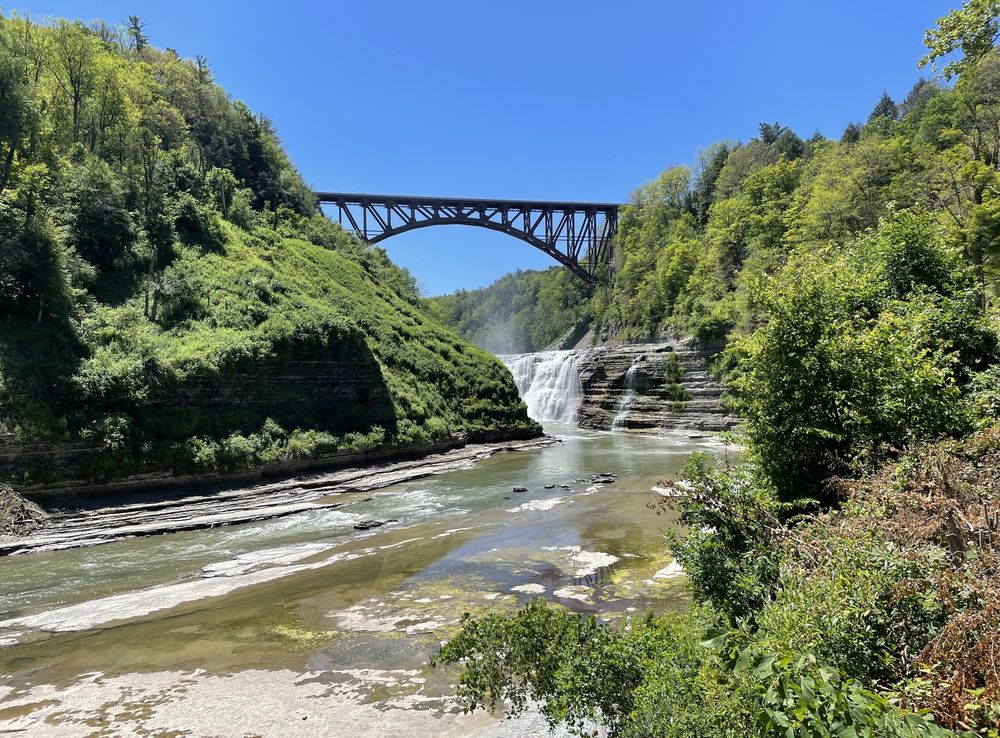 File:Letchworth State Park Upper Falls and Genesee Arch Bridge July  2022.jpeg - Wikimedia Commons