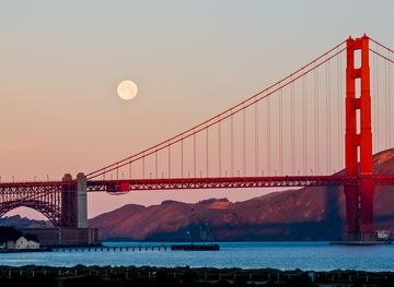 Free Images : landscape, water, ocean, architecture, sky, sunset, skyline,  night, cityscape, panorama, golden gate bridge, san francisco, dusk,  evening, scenic, usa, bay, landmark, tourism, california, full moon,  clouds, area, nonbuilding structure,