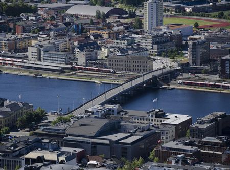 Drammen Bybro sett fra Spiraltoppen ...