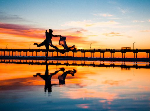 Free picture: silhouette, sunset, water, ocean, reflection, beach, dawn,  sun, pier, sea, sky
