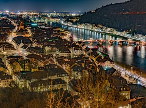 File:View from the castle park to the old town with the Heiliggeistkirche  and the old bridge over the Neckar to the Philosophenweg, recognizable by  the traces of a vehicle.jpg - Wikimedia Commons