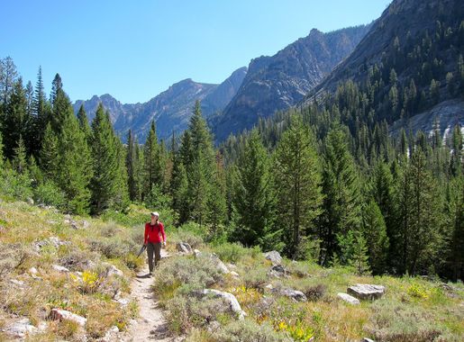 File:Hiker on Alpine Lake trail in Sawtooth Wilderness.jpg - Wikimedia  Commons