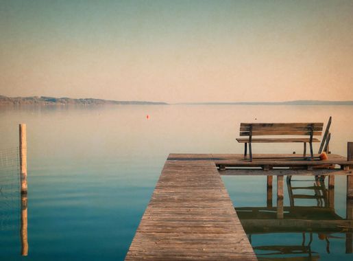 Free picture: reflection, sea, sky, travel, water, bench, sky