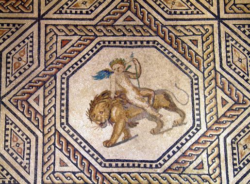 File:Dionysus mosaic (detail), Eros riding a lion, from around A.D. 220  230, Romisch-Germanisches Museum, Cologne (8115574576).jpg - Wikimedia  Commons