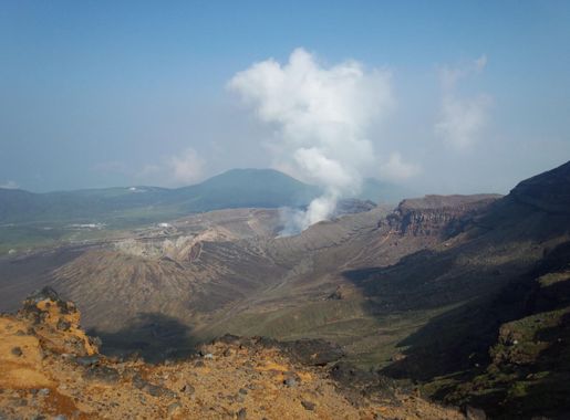 Free Images : landscape, wilderness, cloud, hill, adventure, valley,  mountain range, summer, volcano, japan, aso, ridge, summit, blue sky,  geology, kyushu, mountains, plateau, lava, fell, plume, landform, mountain  pass, geographical feature, mountainous