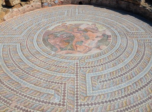 File:Mosaic floor depicting the mythical duel between Theseus and the  Minotaur in the Labyrinth of Crete, House of Theseus, 3rd-4th century AD, Paphos  Archaeological Park, Cyprus (22358583329).jpg - Wikimedia Commons