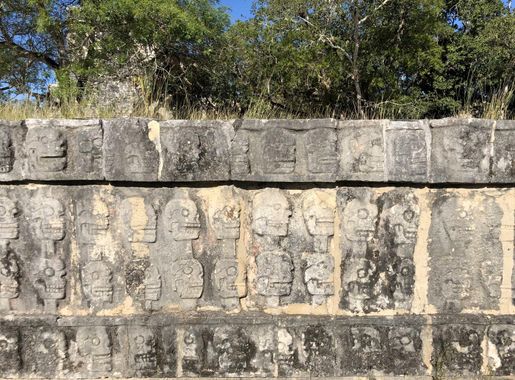 Free picture: archeology, artifact, head, sculpture, skull, stone wall,  worship, stone, ancient, brick