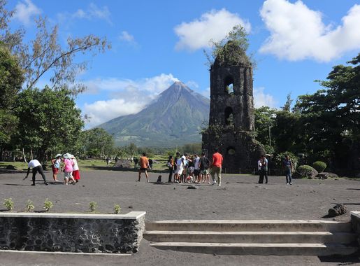 File:Mount Mayon, Cagsawa Ruins wide with tourists (Busay, Daraga, Albay;  04-21-2023).jpg - Wikimedia Commons