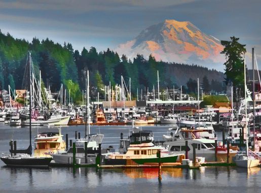 File:Gig Harbor Waterfront and Mt Rainier.jpg - Wikimedia Commons