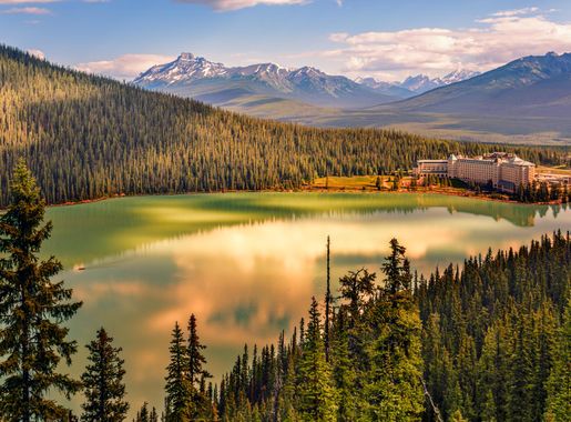 File:Lake Louise, Alberta, Canada, Banff National Park. View from above.jpg  - Wikimedia Commons