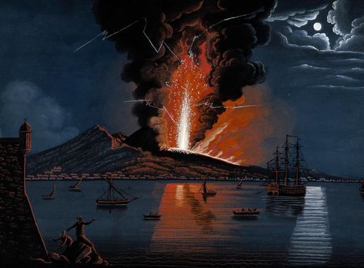 File:Mount Vesuvius erupting violently at night over the bay of N Wellcome  V0025240.jpg - Wikimedia Commons