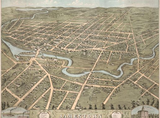 File:Birds eye view of the city of Jamestown, Chautauqua County, New York  1871 - looking north west. LOC 2016585510.jpg - Wikimedia Commons