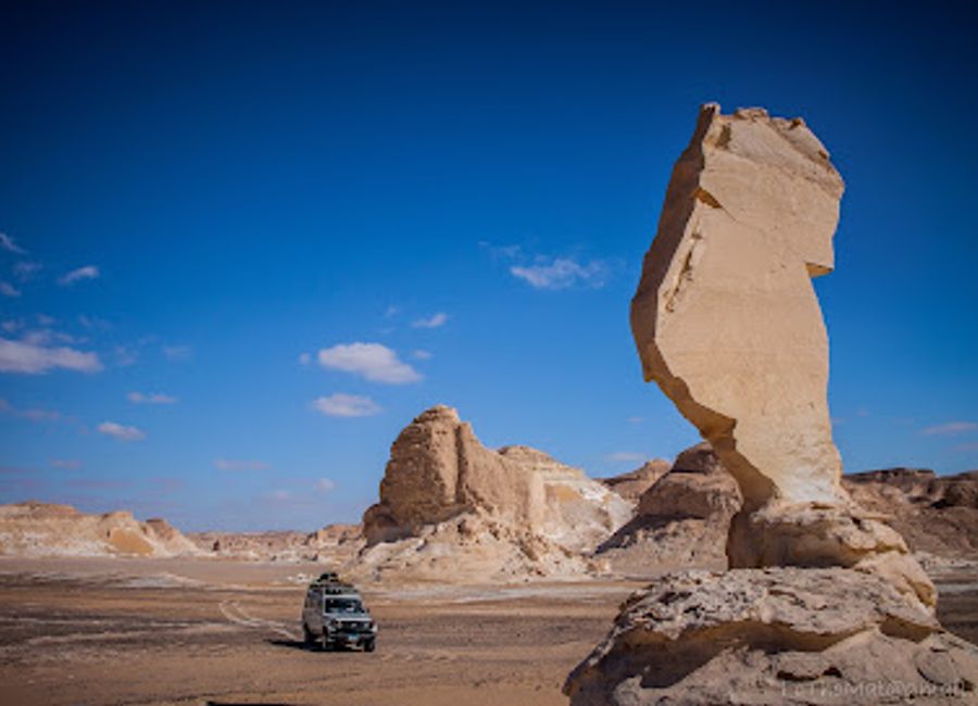 Discover the surreal beauty of Egypt's White Desert: camp under the stars amidst stunning chalk formations and ancient landscapes.