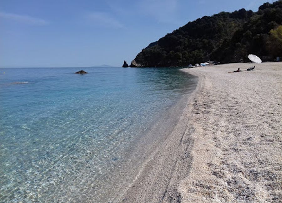 Discover Agii Saranta Beach: a picturesque Greek paradise with golden sands, turquoise waters, and tranquil scenery near Zagora, Pelion.