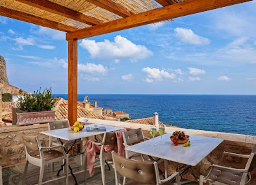 Discover authentic Greek cuisine at Chrisovoulo Cafe Restaurant Bar, nestled within historic Monemvasia Castle with stunning sea views.