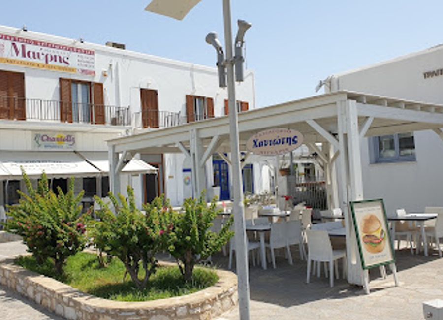 Discover authentic Greek flavors at Chaniotis Restaurant in Paros' vibrant Manto Mavrogenous Square.