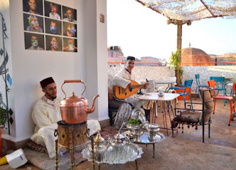 Experience authentic Moroccan flavors at Cafe Clock in Fes - where tradition meets contemporary dining in a vibrant atmosphere.