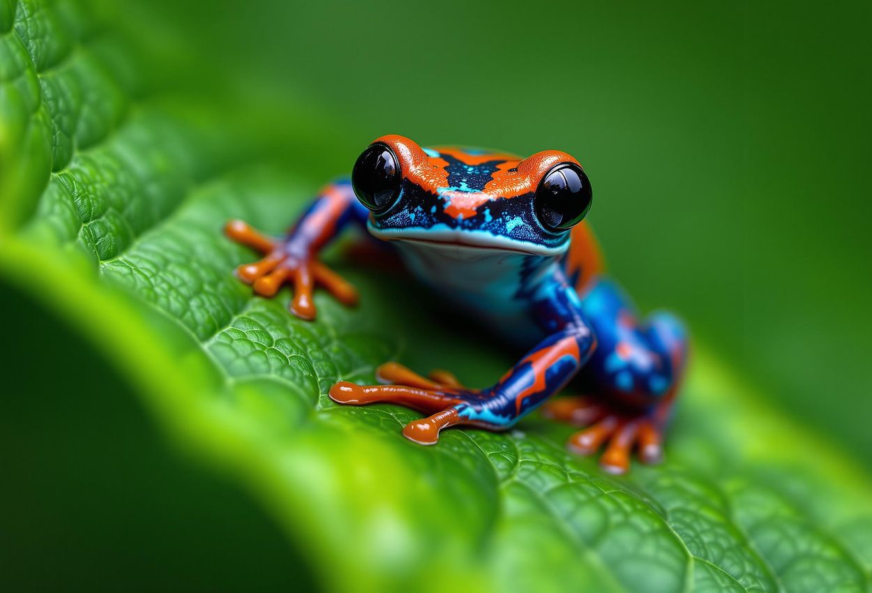 Granular Poison Dart Frog in Costa Rican Rainforest - A Macro Shot A stunning macro photograph of a granular poison dart frog in its natural habitat within Braulio Carrillo National Park, Costa Rica. Showcasing the intricate details and vibrant colors of this rainforest amphibian.
