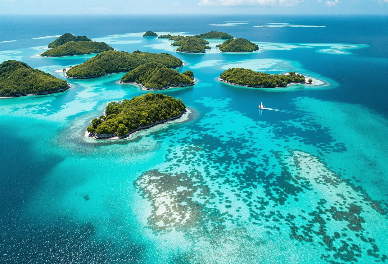 An aerial photograph capturing the breathtaking beauty of Palau