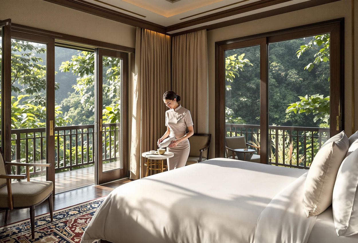 A daytime interior shot of a luxurious suite at the Explorer