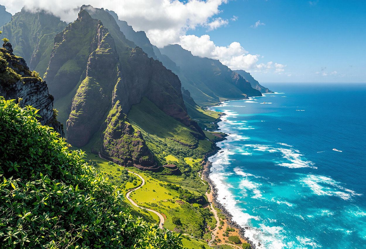 Kalalau Trail, Na Pali Coast: A Hawaiian Coastal Paradise A stunning landscape photograph of the Kalalau Trail on Kauai