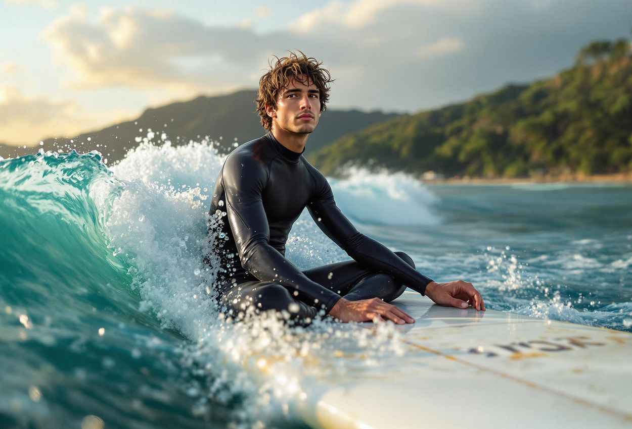 A surfer sits calmly on their board off the coast of Costa Rica during a warm sunset, illustrating a serene connection between thrill and mindfulness.