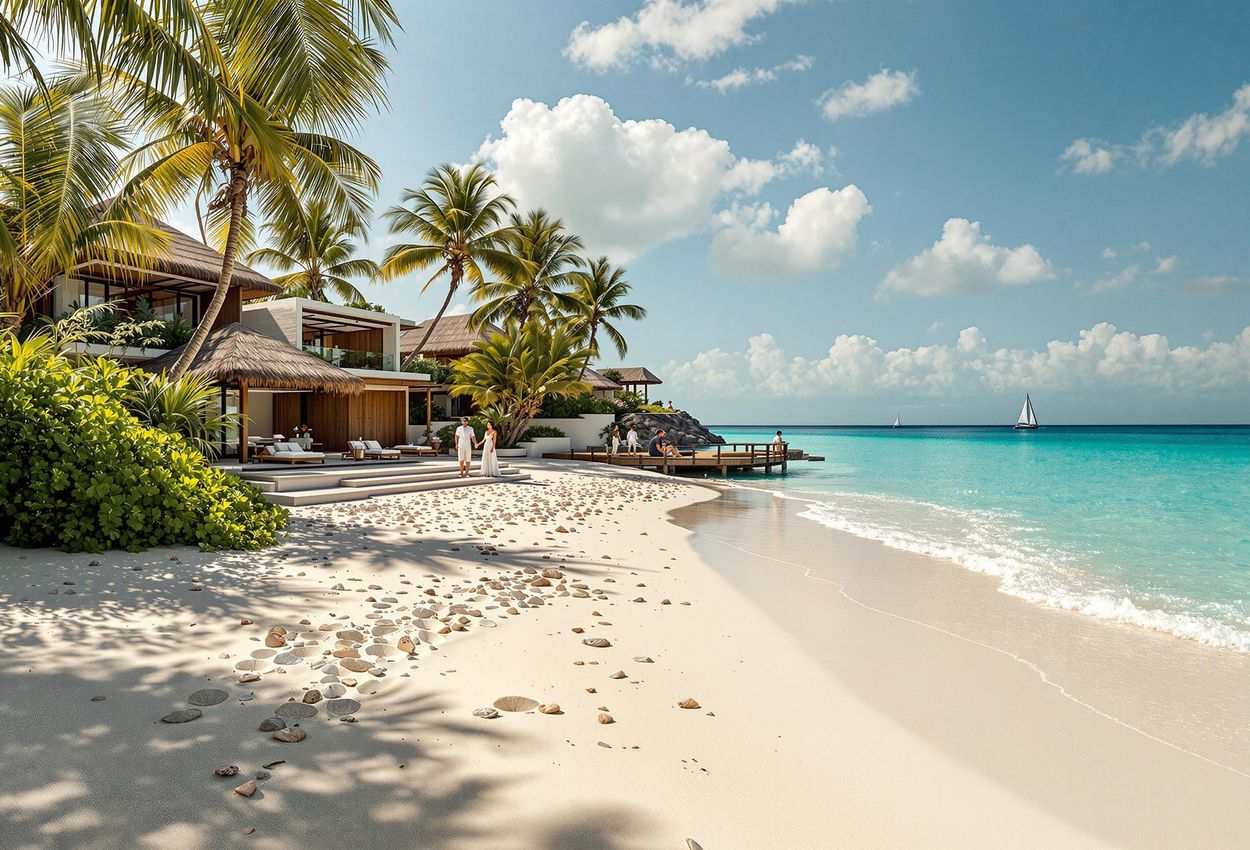 Palmaïa, The House of AïA: A Luxury Eco-Resort in Playa del Carmen A scenic photograph capturing the beauty of Palmaïa, The House of AïA, in Playa del Carmen, Mexico, during a Mayan ritual at sunset. The image showcases the resort