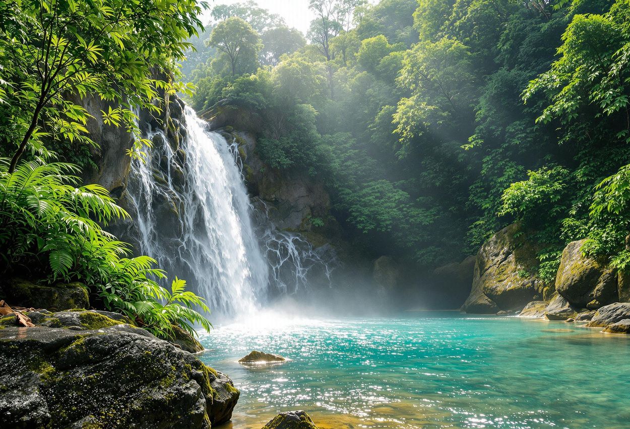 Catarata Vuelta del Canon: A Rainforest Paradise in Costa Rica A photograph of Catarata Vuelta del Canon waterfall cascading into a clear pool, surrounded by lush rainforest in Bajos del Toro, Costa Rica.