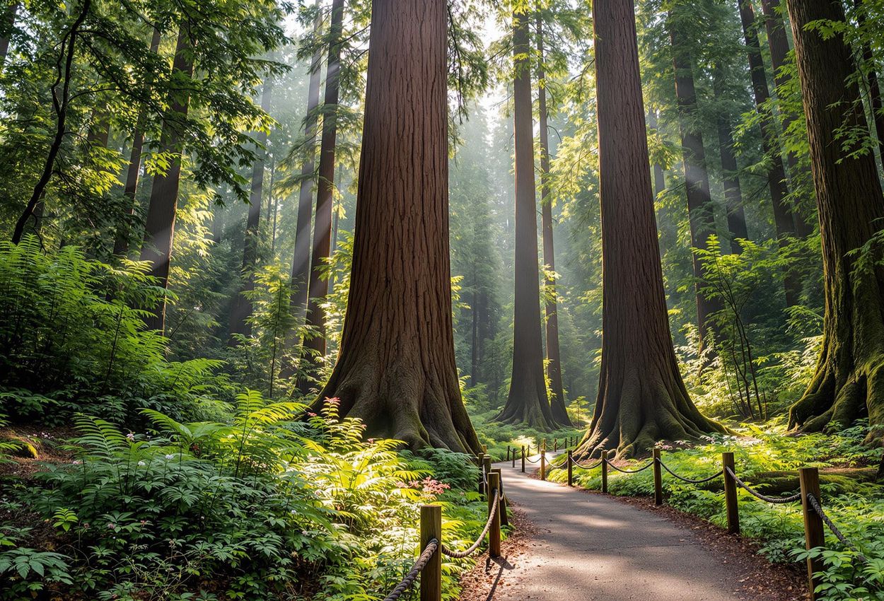A stunning photograph capturing the grandeur of Redwood National Park, showcasing towering redwood trees and the serene beauty of the forest. Perfect for nature lovers and travel enthusiasts.