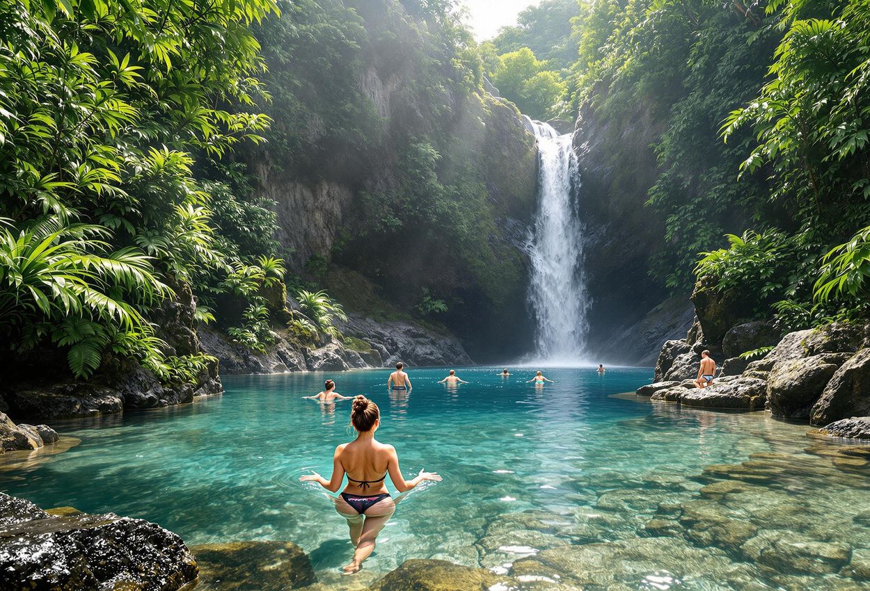 A stunning photograph of Trafalgar Falls in Dominica, showcasing the island