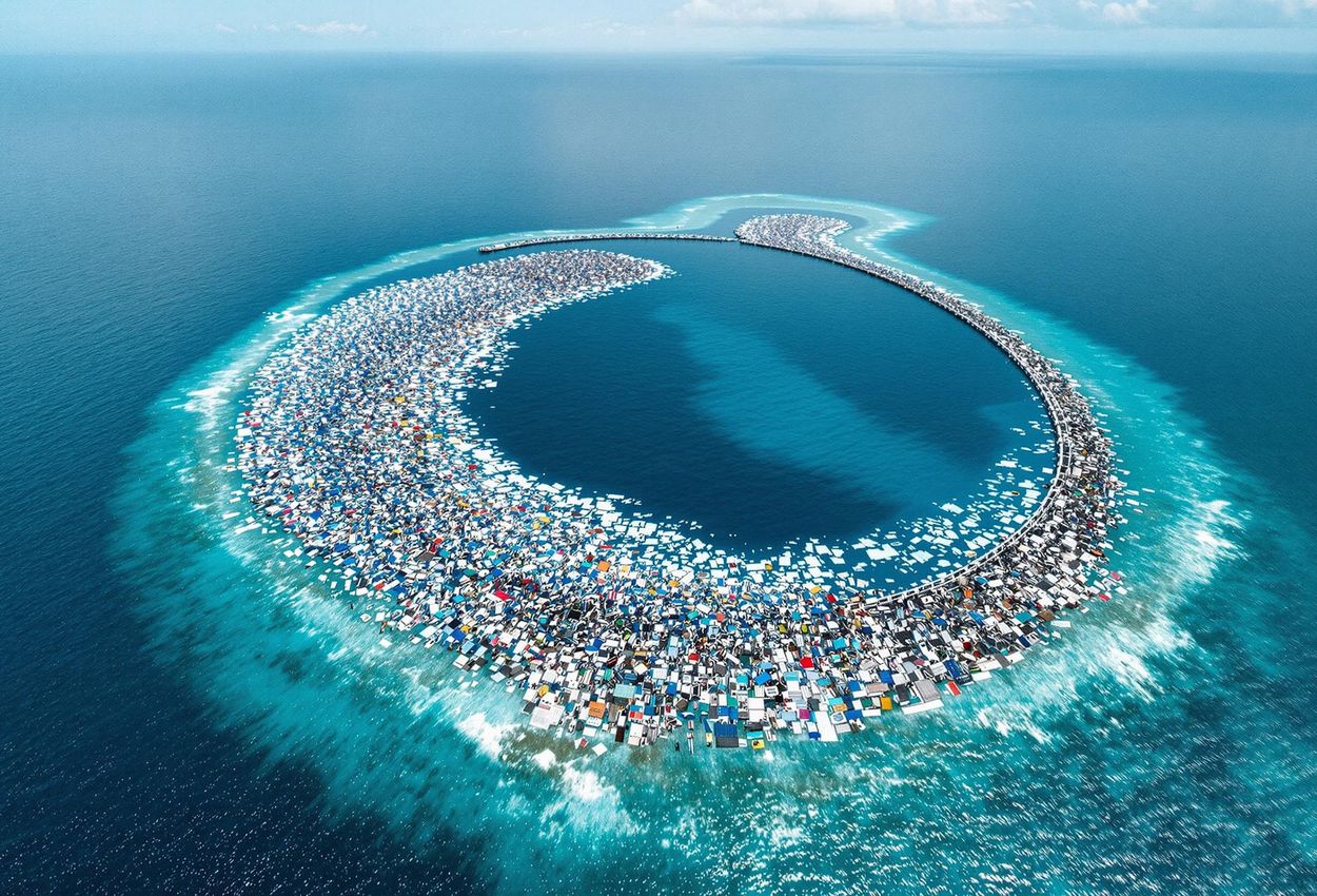 An aerial photograph taken on April 1, 2025, shows The Ocean Cleanup