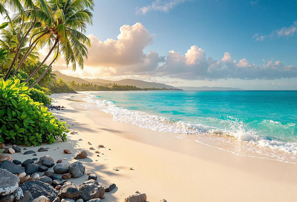 Playa Blanca, Costa Rica: A Pristine Tropical Paradise A panoramic photograph of Playa Blanca, Costa Rica, showcasing its white-sand beach, turquoise waters, and lush rainforest. The image captures the beauty and tranquility of this eco-friendly destination.