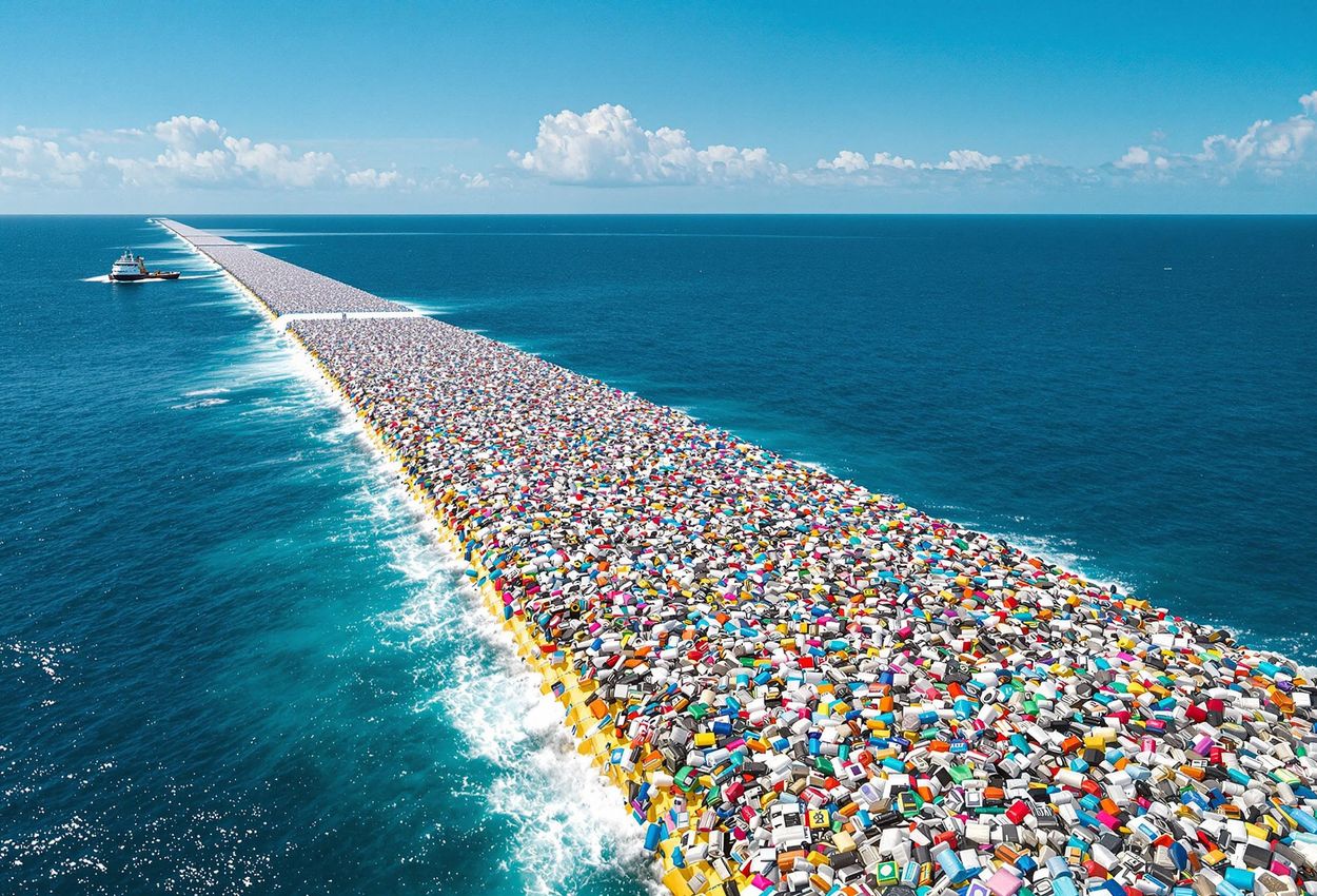 Aerial photograph of The Ocean Cleanup