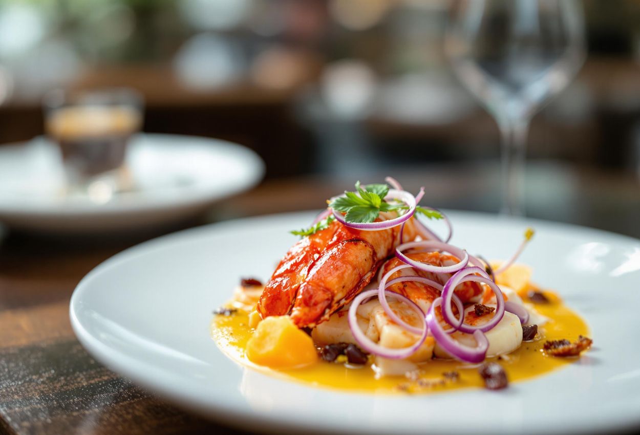 A close-up photograph of a beautifully plated 
