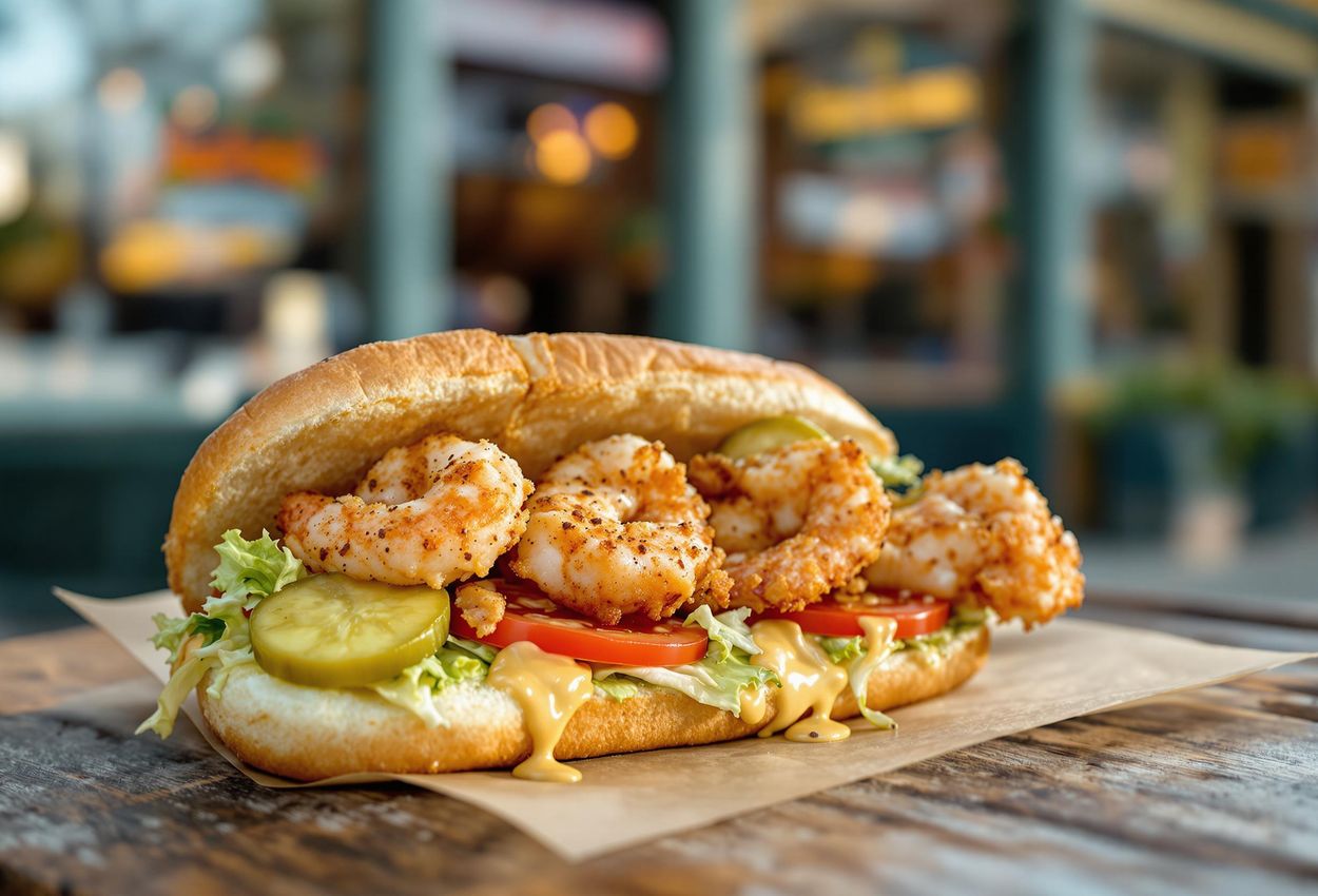 A close-up photograph of a shrimp po