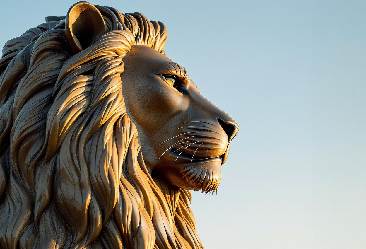 A detailed photograph of the Lion of Judah Monument in Addis Ababa, showcasing the intricate details of the sculpture and its historical significance.