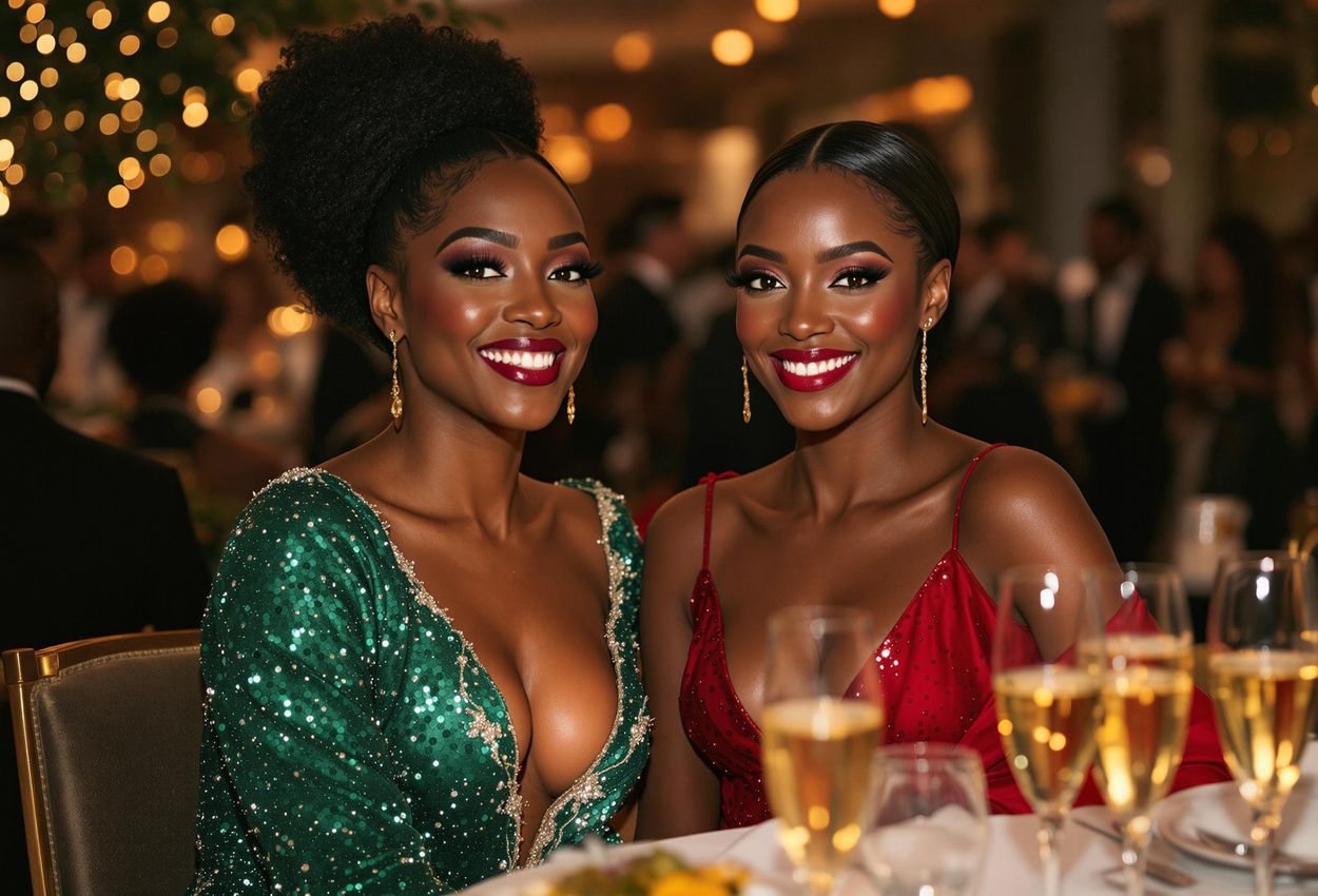 A photograph capturing principal dancers Nikisha Fogo and Jasmine Jimison at a San Francisco Ballet after-party, engaging with guests in elegant attire amidst a joyous atmosphere.