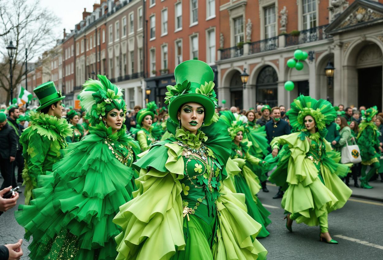 A vibrant photograph capturing the energy and cultural pride of the St. Patrick