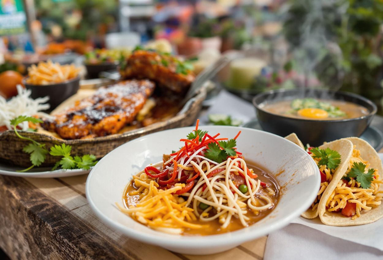 A photograph showcasing the diverse and delicious dishes available at SeaWorld Orlando