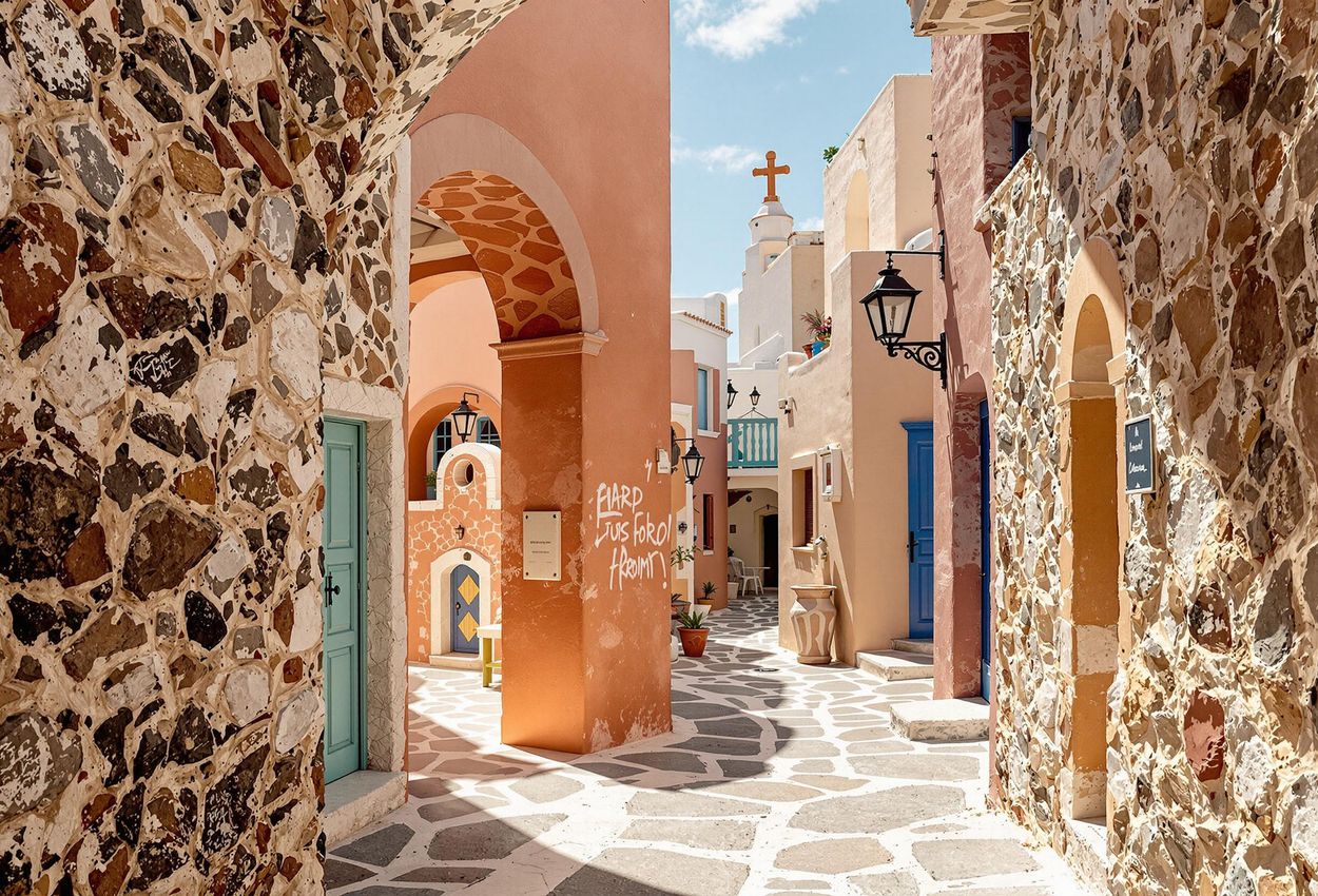 A detailed photograph showcases the labyrinthine alleys of Emporio