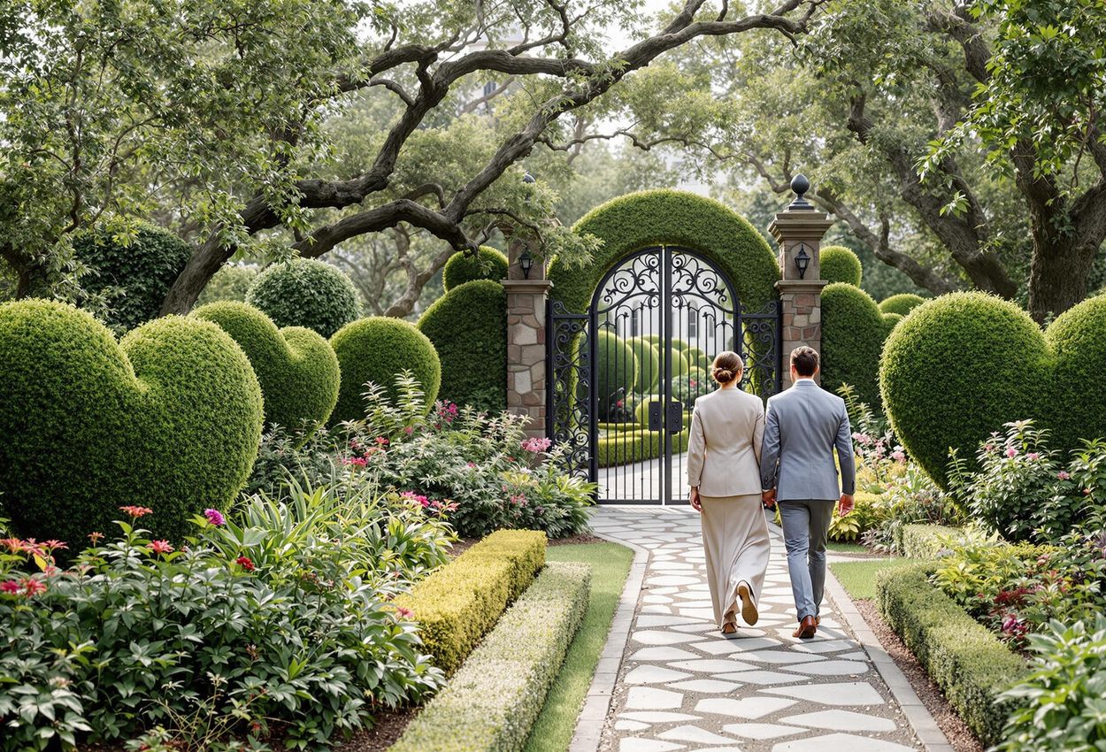 Romantic Stroll Through Charleston A serene photograph capturing a couple enjoying the beauty of Charleston