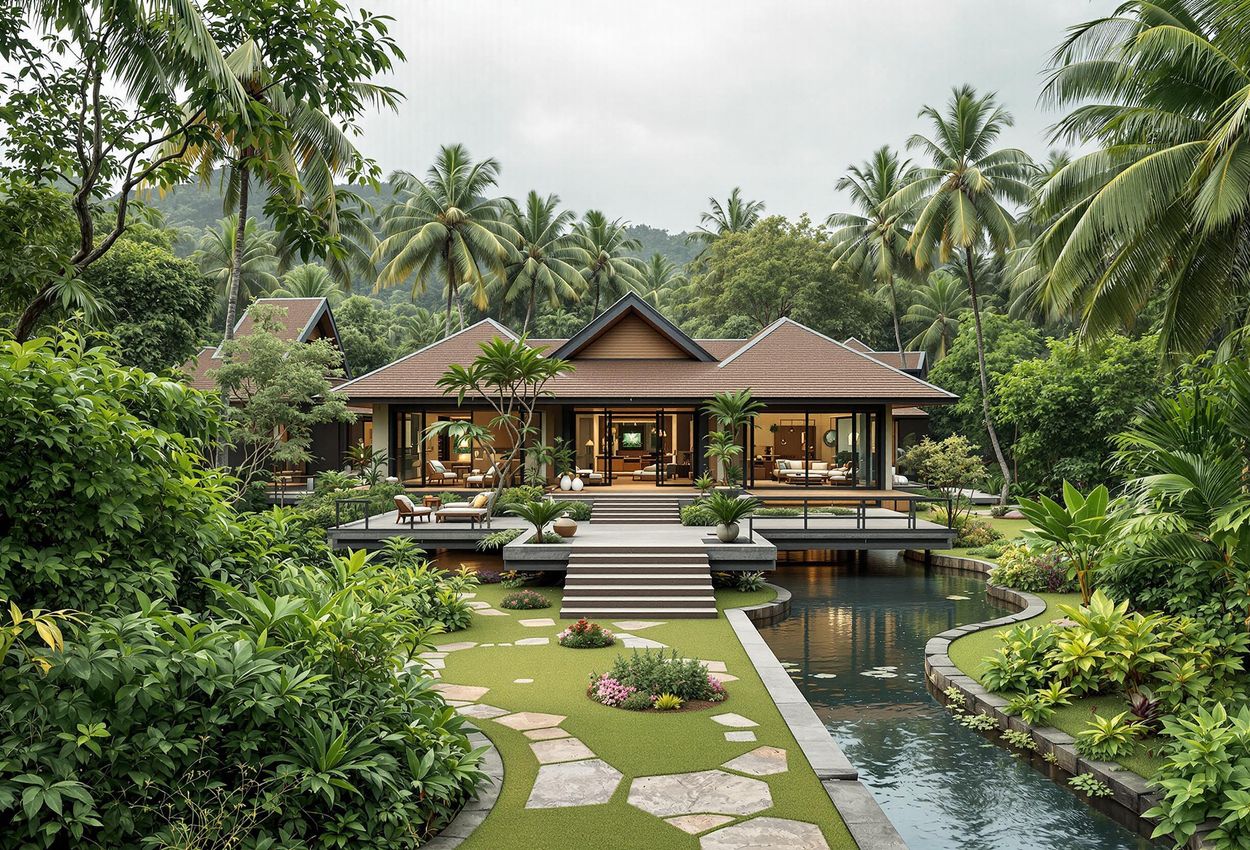 Kairali Ayurvedic Healing Village: A Luxurious Wellness Retreat in Kerala A serene photograph capturing the lush landscape and tranquil atmosphere of Kairali - The Ayurvedic Healing Village in Palakkad, Kerala, showcasing its luxurious Maharaja Suites and traditional Ayurvedic practices.