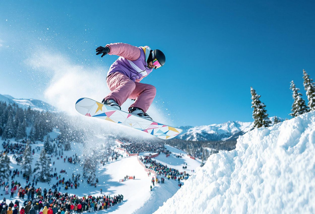 Snowboarder Knuckle Huck X Games Aspen 2025 Action Shot A captivating action photograph of a snowboarder performing a trick at the Knuckle Huck event during X Games Aspen 2025, showcasing skill and style against the backdrop of Buttermilk Mountain.