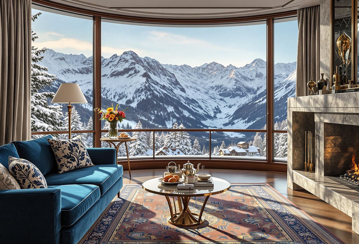 A photograph capturing the opulent interior of a suite at Badrutt