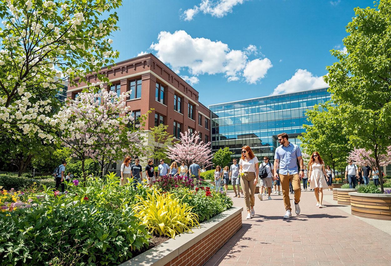 Johnson & Wales University Providence Campus in Spring A vibrant photograph of Johnson & Wales University